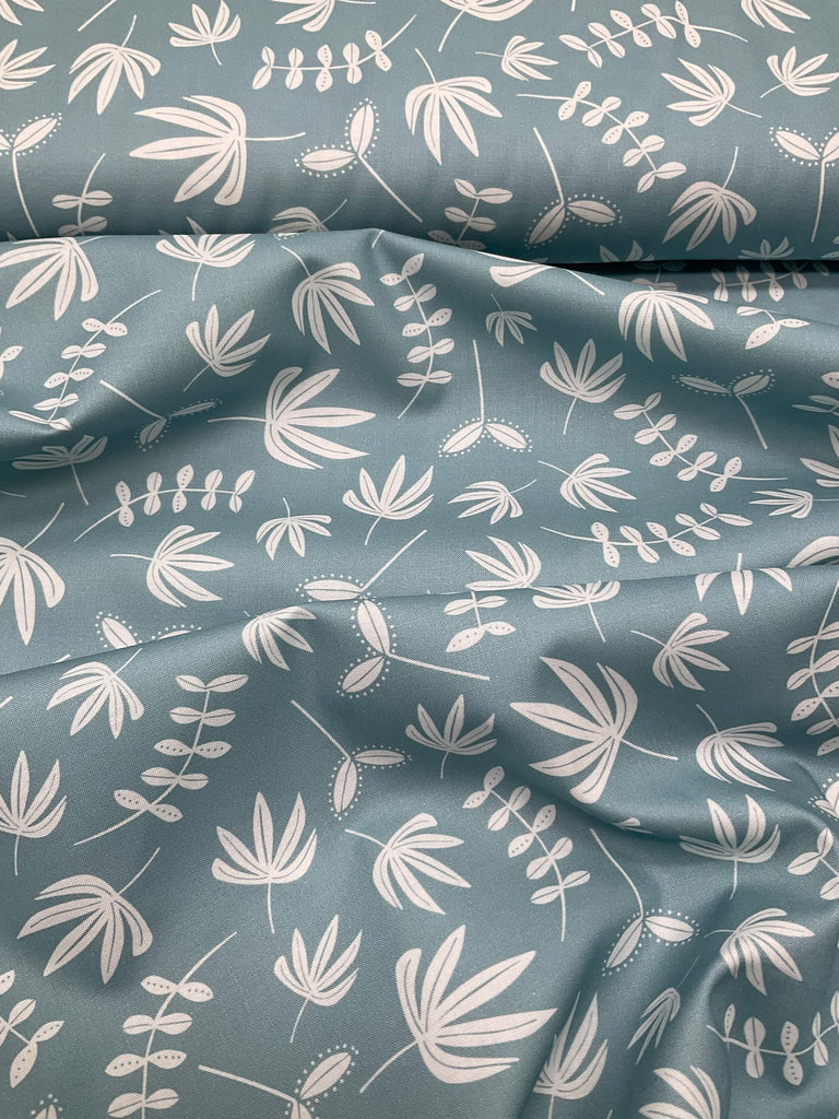 Needle Turn Leaves | Dusty Blue | Karen Lewis | Figo Fabrics |Hand Stitched Collection | Fabric by the yard or half | Quilting Cotton